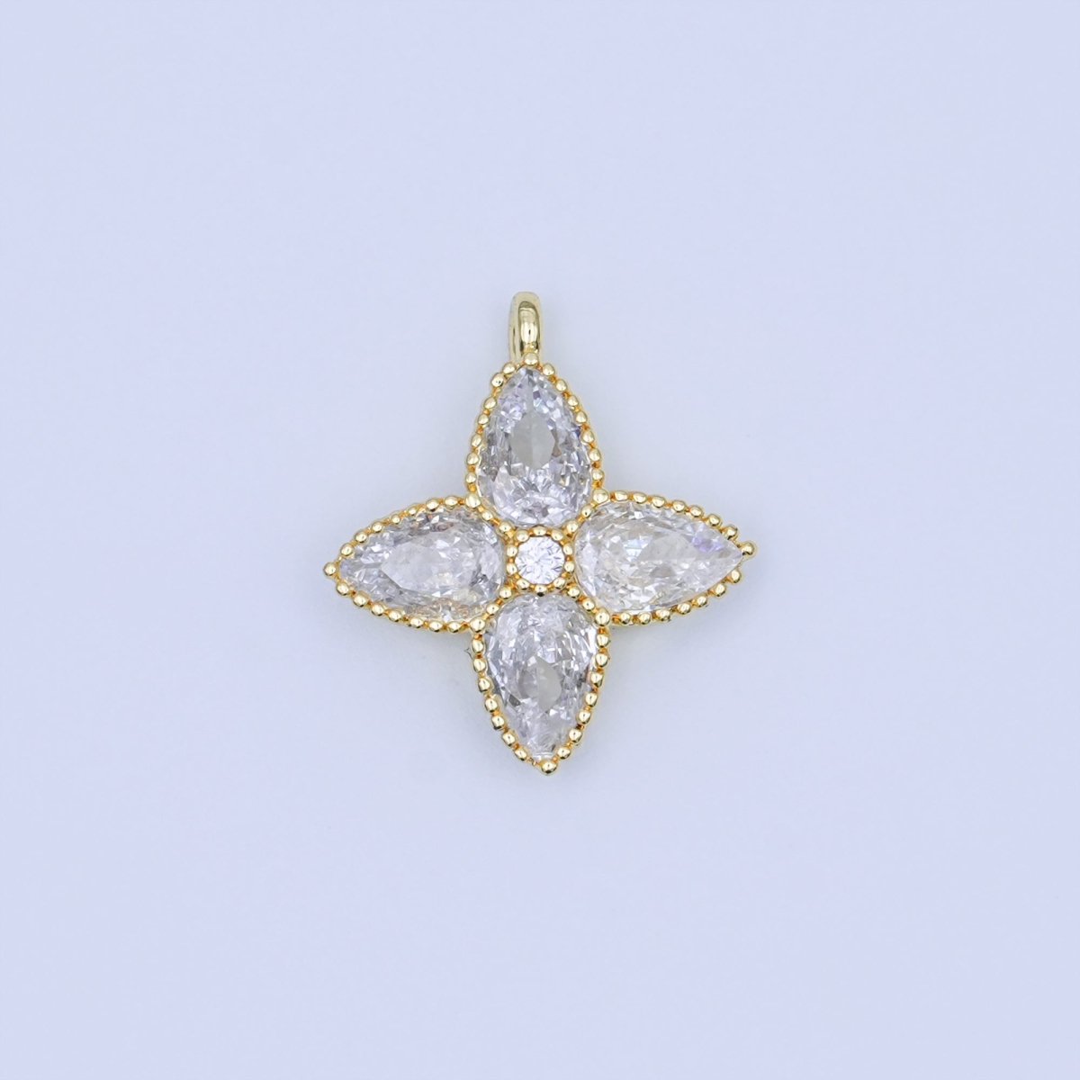 24K Gold Filled Clear Teardrop CZ Flower Charm | AJ293