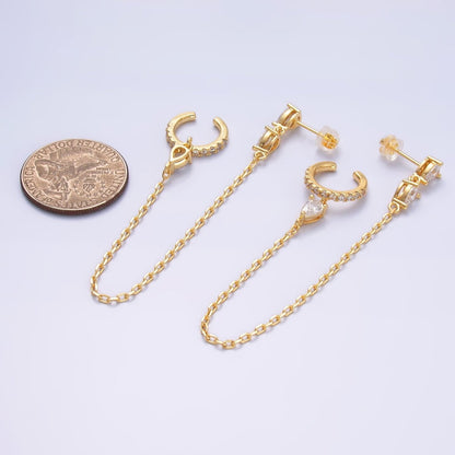 24K Gold Filled Clear Teardrop CZ Micro Paved Drop Stud Ear Cuff Earrings | AB1415