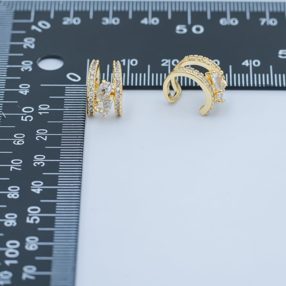 24K Gold Filled Clear Teardrop Micro Paved CZ Ear Cuff Earrings | AI175