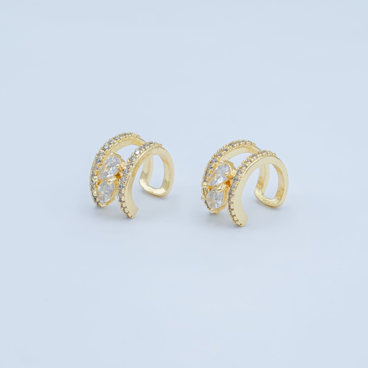 24K Gold Filled Clear Teardrop Micro Paved CZ Ear Cuff Earrings | AI175