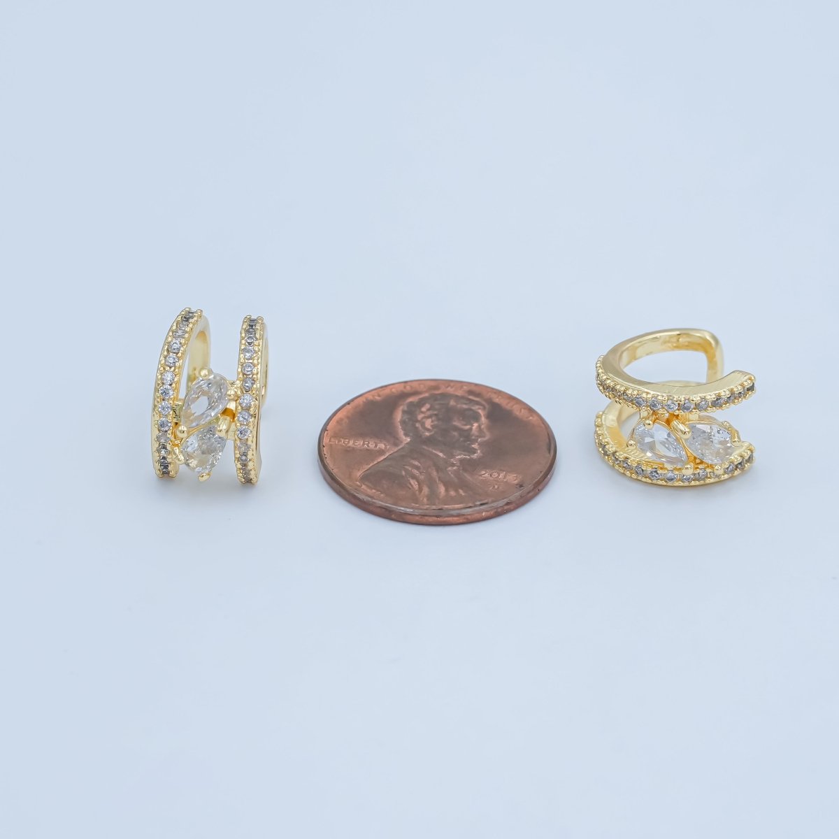 24K Gold Filled Clear Teardrop Micro Paved CZ Ear Cuff Earrings | AI175