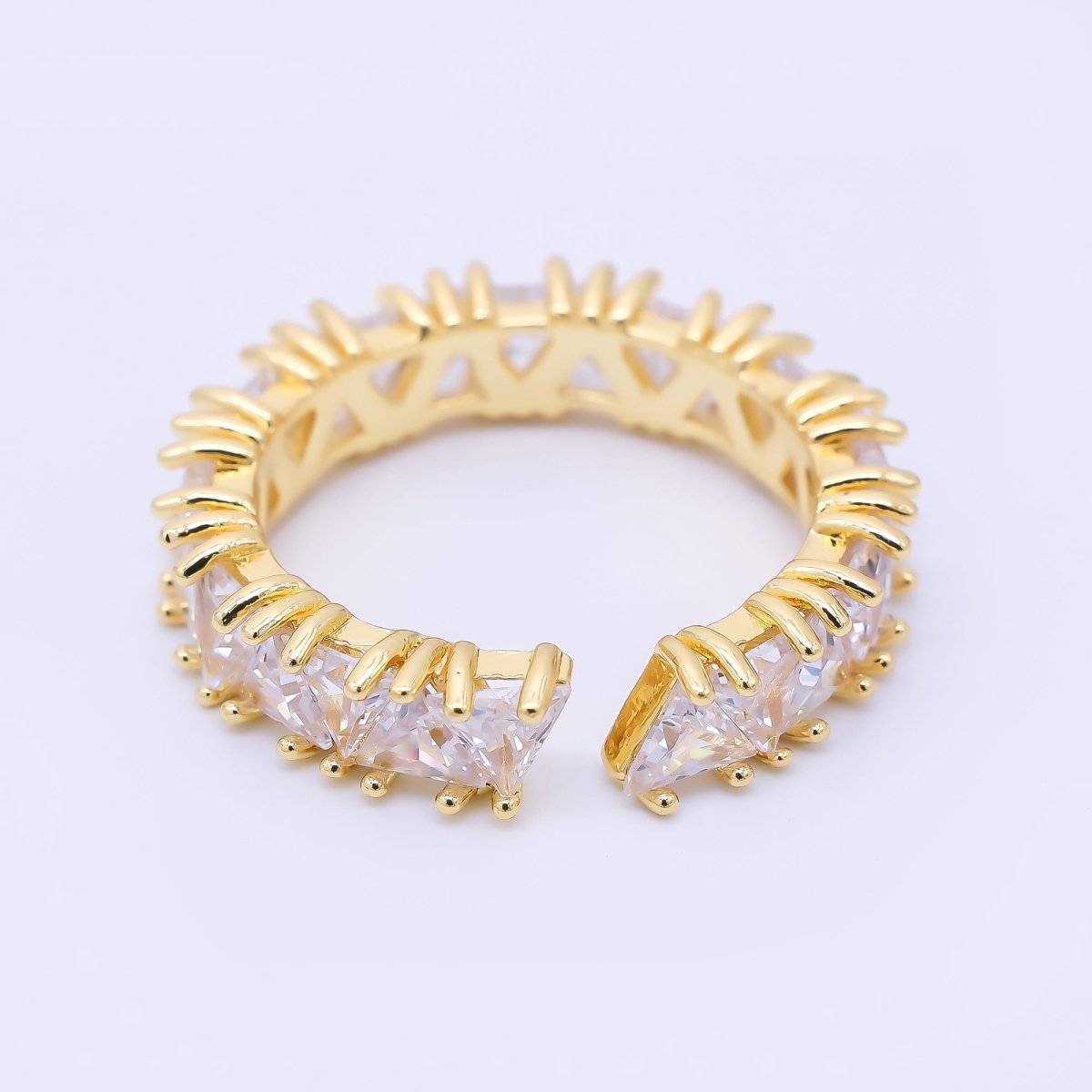24K Gold Filled Clear Triangle CZ Cluster Band Adjustable Ring | O150