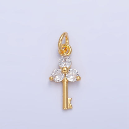 24K Gold Filled Clover CZ Key Charm | W044