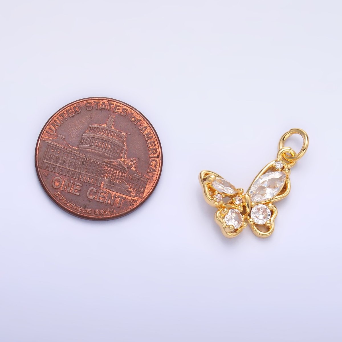 24K Gold Filled Cluster CZ Butterfly Insect Mini Charm in Gold &amp; Silver | C034