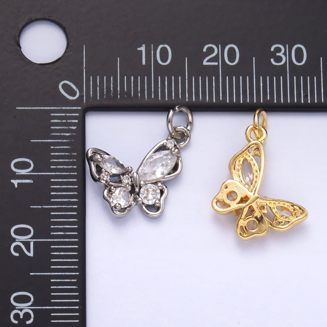 24K Gold Filled Cluster CZ Butterfly Insect Mini Charm in Gold &amp; Silver | C034
