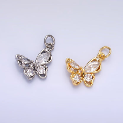 24K Gold Filled Cluster CZ Butterfly Insect Mini Charm in Gold &amp; Silver | C034