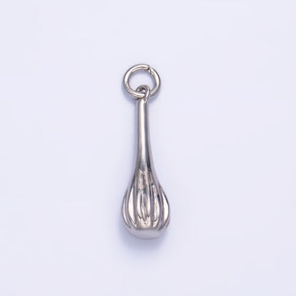 24K Gold Filled 17mm Cooking Whisk Utensil Tool 3D Multidimensional Charm in Gold &amp; Silver | W346