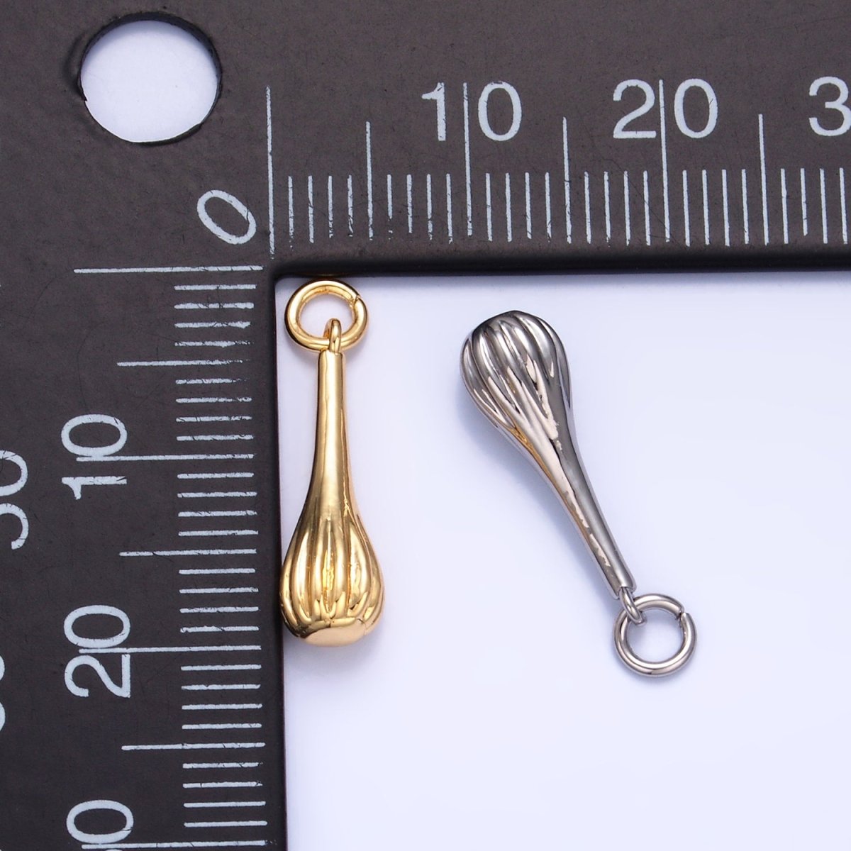 24K Gold Filled 17mm Cooking Whisk Utensil Tool 3D Multidimensional Charm in Gold &amp; Silver | W346