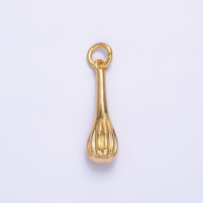 24K Gold Filled 17mm Cooking Whisk Utensil Tool 3D Multidimensional Charm in Gold &amp; Silver | W346