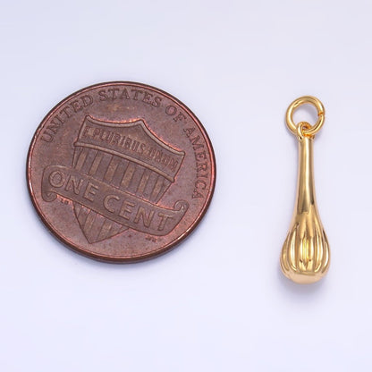 24K Gold Filled 17mm Cooking Whisk Utensil Tool 3D Multidimensional Charm in Gold &amp; Silver | W346