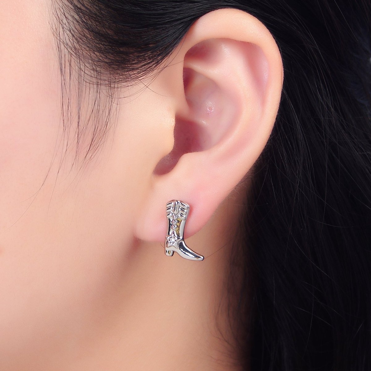 24K Gold Filled Cowboy Hat Boots CZ Stud Earrings Set in Gold &amp; Silver | P415