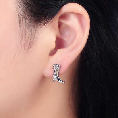 24K Gold Filled Cowboy Hat Boots CZ Stud Earrings Set in Gold &amp; Silver | P415