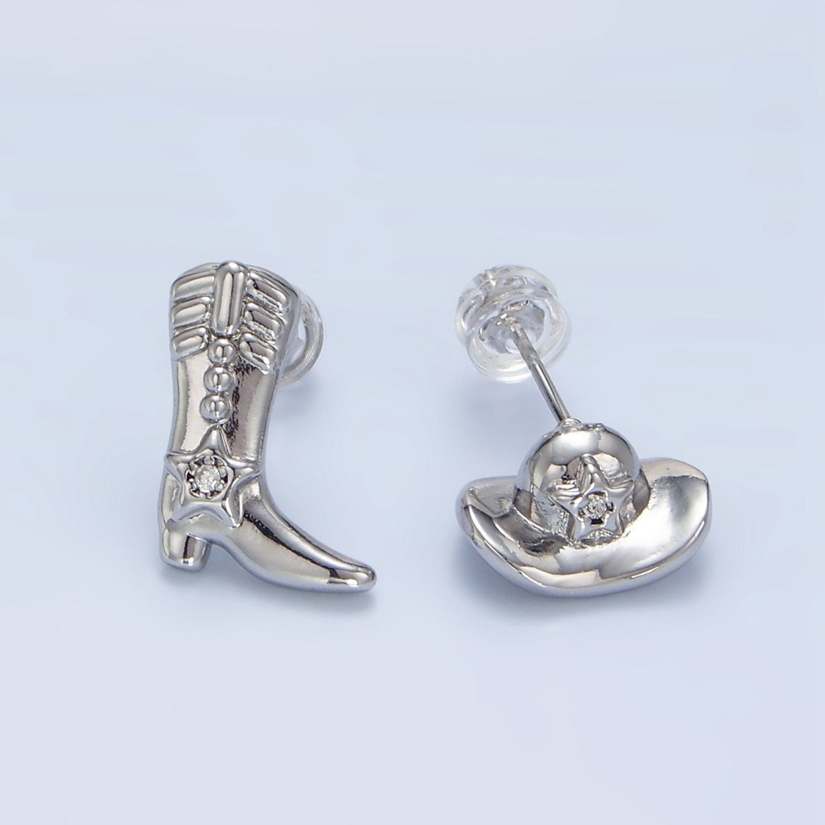 24K Gold Filled Cowboy Hat Boots CZ Stud Earrings Set in Gold &amp; Silver | P415