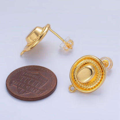 24K Gold Filled Cowboy Hat Multidimensional 3D Open Loop Drop Stud Earrings Findings | Z999