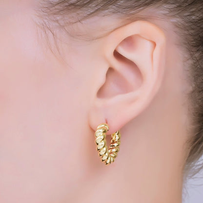 24K Gold Filled Croissant  Twisted Hinged Huggie Hoops Earrings | AJ-065