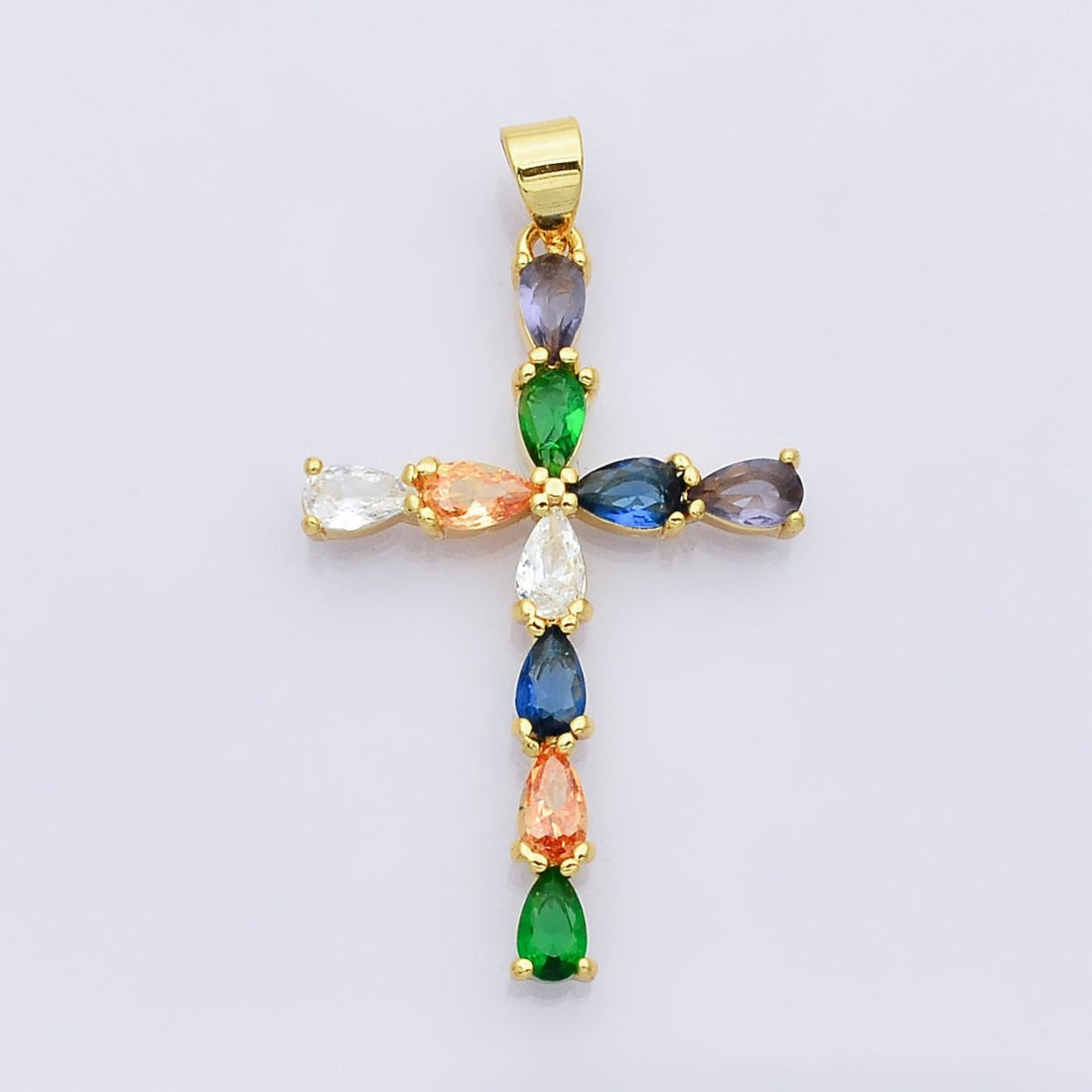 24K Gold Filled Cross charm Colorful Cz Pendant for Necklace Earring Religious Jewelry Making Supply N-1450