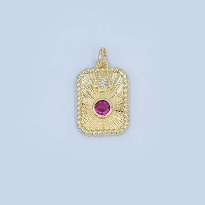 24K Gold Filled Cross Red CZ Sunburst Twisted Bezel Charm | M625