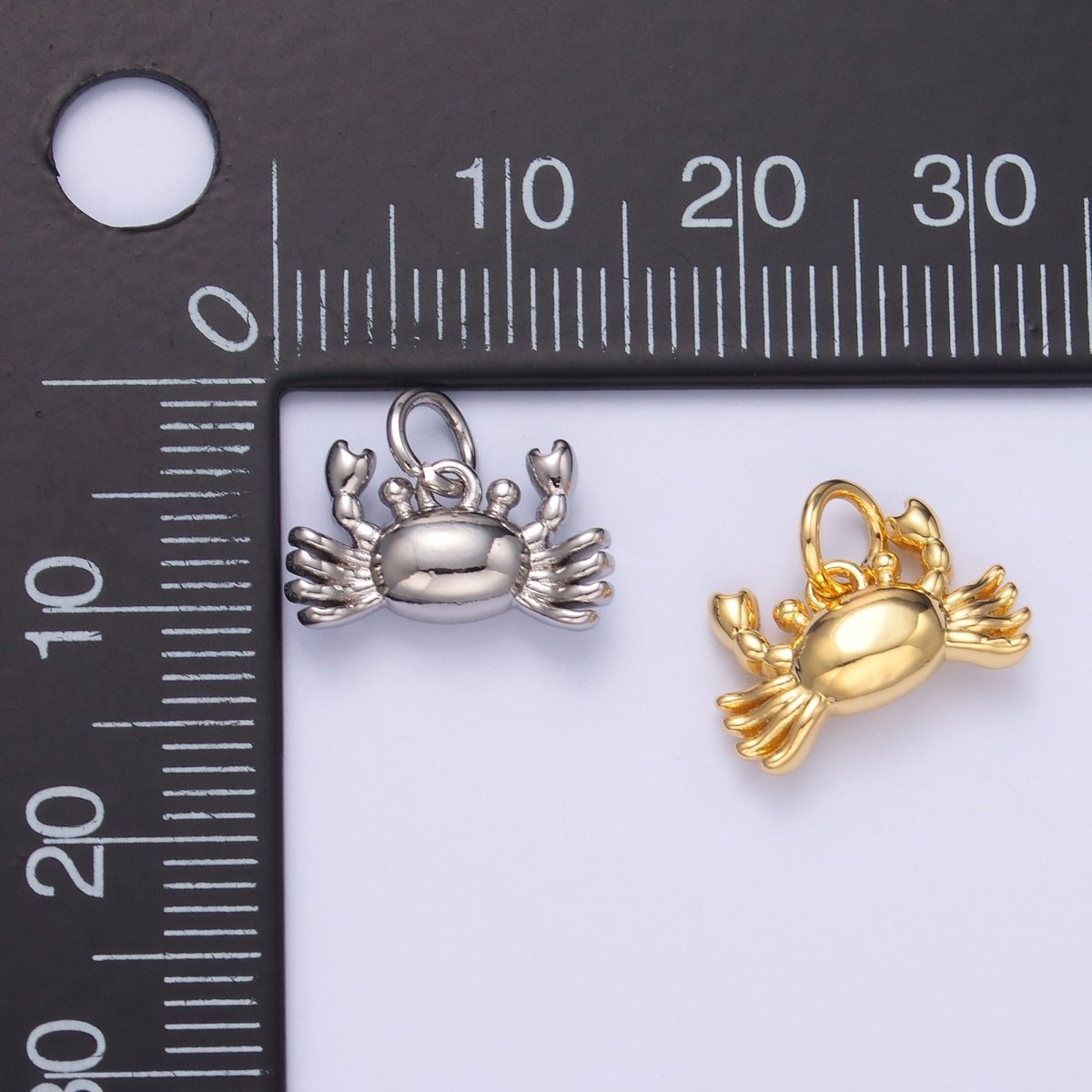 24K Gold Filled Crustacean Crab Sea Animal 3D Multidimensional Charm in Gold &amp; Silver | N021