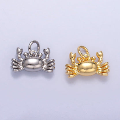 24K Gold Filled Crustacean Crab Sea Animal 3D Multidimensional Charm in Gold &amp; Silver | N021