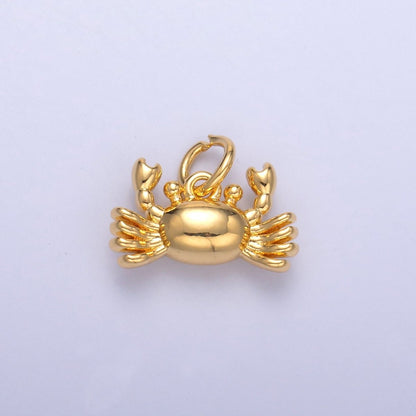24K Gold Filled Crustacean Crab Sea Animal 3D Multidimensional Charm in Gold &amp; Silver | N021
