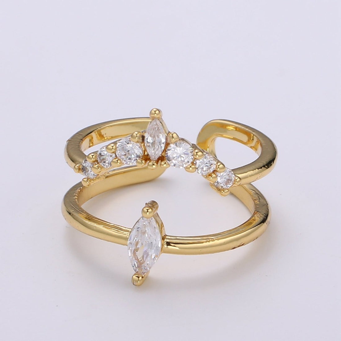 24K Gold Filled Crystal Double Layer Adjustable Ring - R321