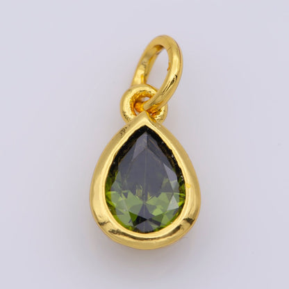 24K Gold Filled Cubic Zirconia CZ Teardrop Charm Jewelry Making Component | M-511-M-517