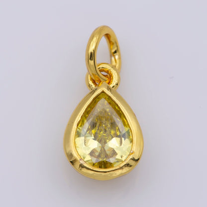 24K Gold Filled Cubic Zirconia CZ Teardrop Charm Jewelry Making Component | M-511-M-517