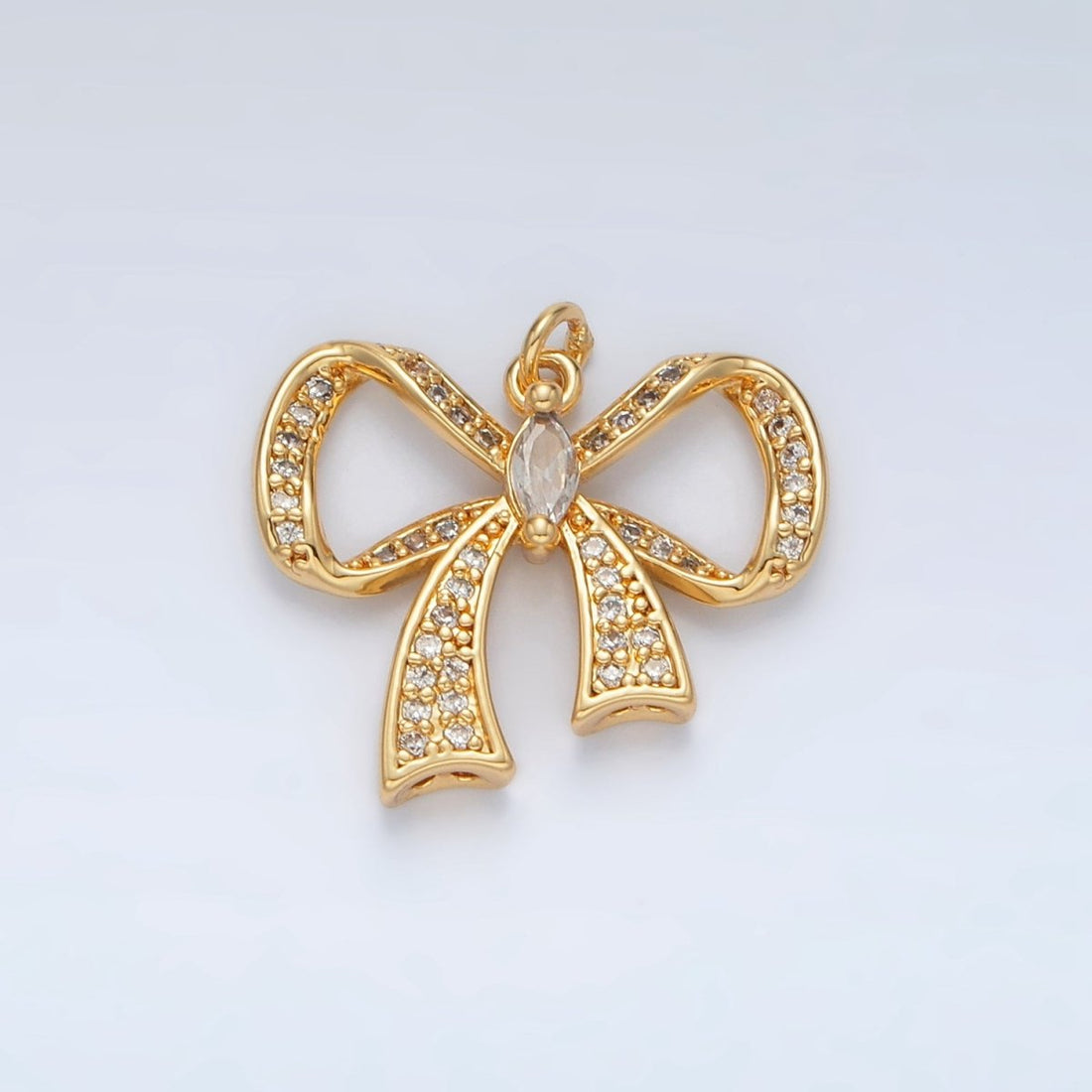 24K Gold Filled Cubic Zirconia Micro Paved Ribbon Bow Charm  | D-865