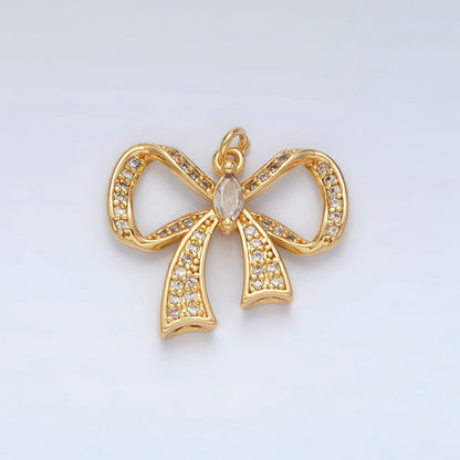 24K Gold Filled Cubic Zirconia Micro Paved Ribbon Bow Charm  | D-865