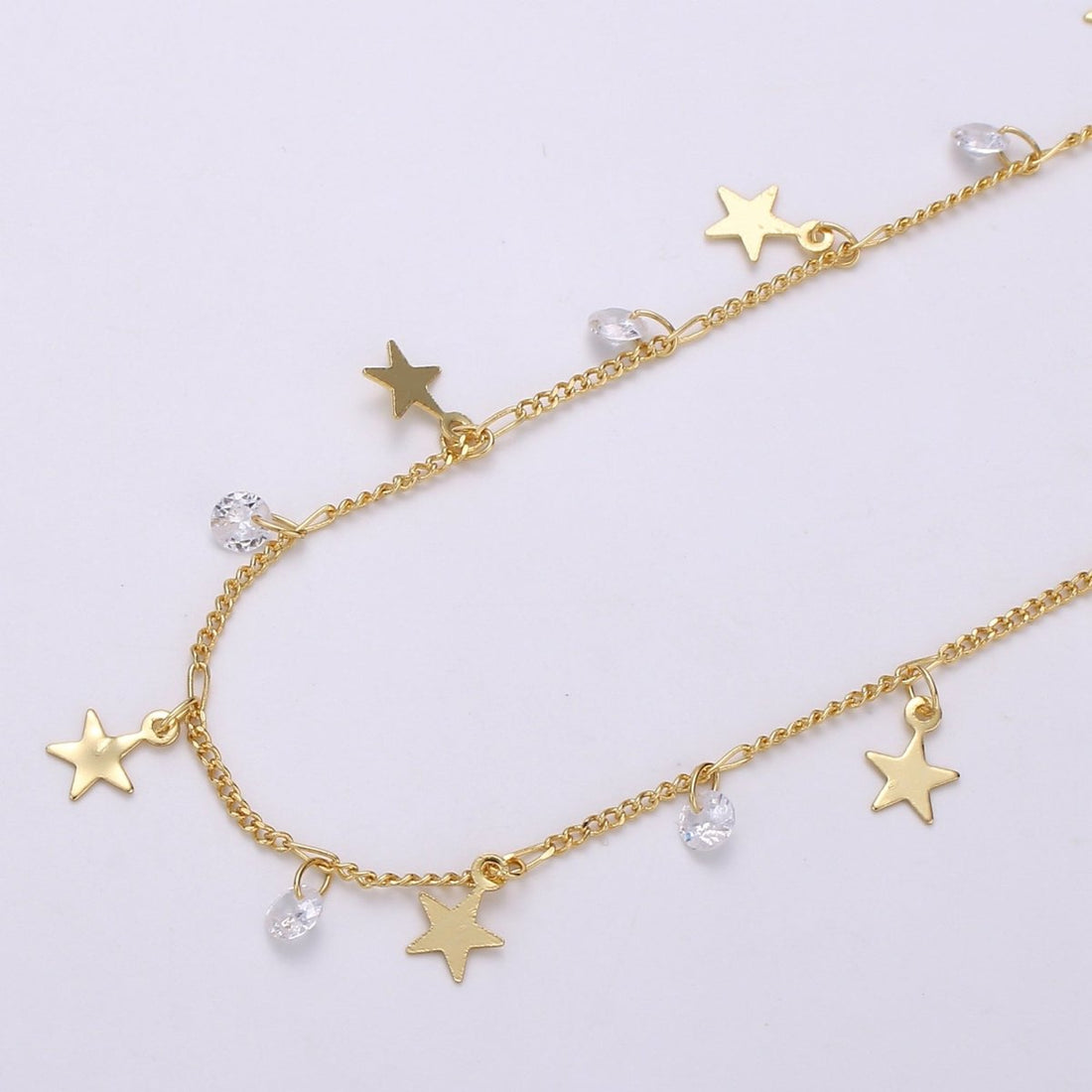 24K Gold Filled Curb Twisted Chain By Yard, Star CZ Charm Twisted Linked Chain by Yard, Designed Curb Unfinished Chain For Jewelry Making | ROLL-325 Clearance Pricing