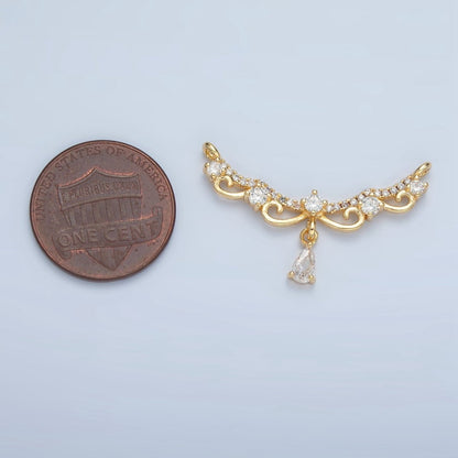 24K Gold Filled Curved Elaborate Micro Paved CZ Teardrop Drop Connector | F251