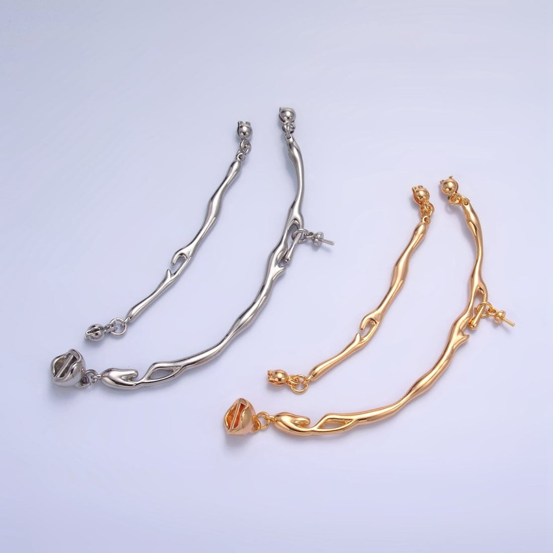24K Gold Filled Curved Molten Drip Needle Drop Connector Findings Set in Gold &amp; Silver | Z776