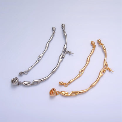 24K Gold Filled Curved Molten Drip Needle Drop Connector Findings Set in Gold &amp; Silver | Z776