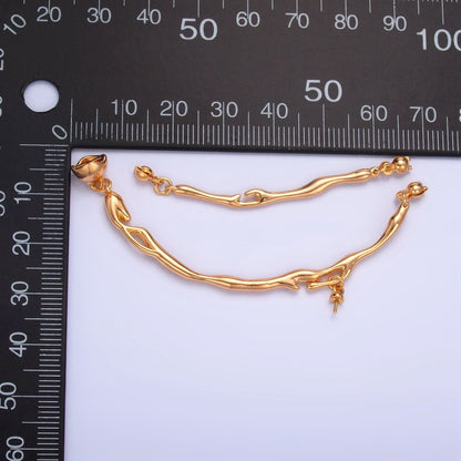 24K Gold Filled Curved Molten Drip Needle Drop Connector Findings Set in Gold &amp; Silver | Z776