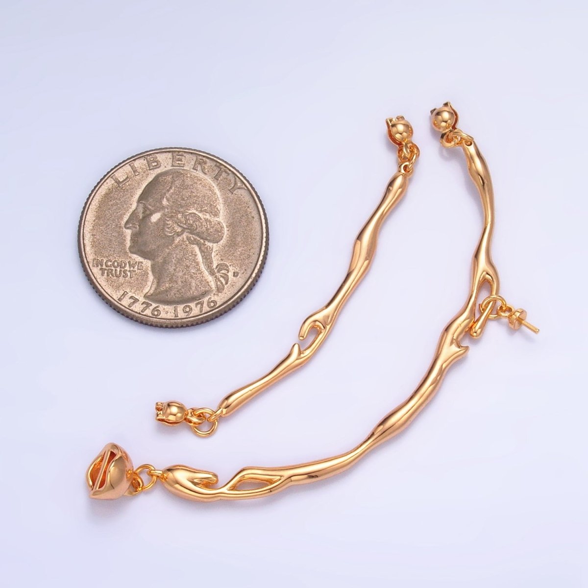 24K Gold Filled Curved Molten Drip Needle Drop Connector Findings Set in Gold &amp; Silver | Z776