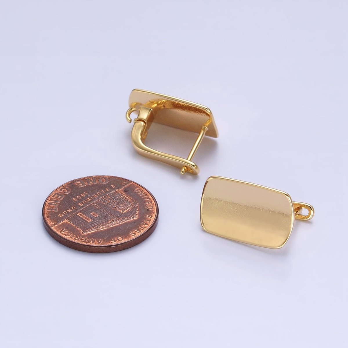 24K Gold Filled Curved Oblong Rectangular Open Loop English Lock Earrings Supply in Silver &amp; Gold | Z-198 Z-333