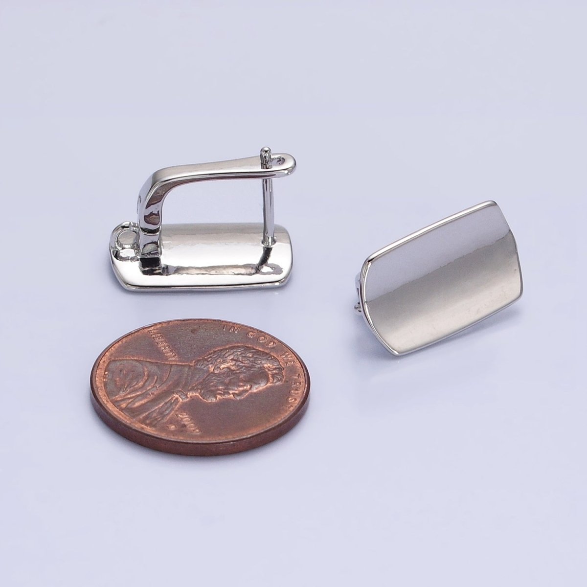 24K Gold Filled Curved Oblong Rectangular Open Loop English Lock Earrings Supply in Silver &amp; Gold | Z-198 Z-333
