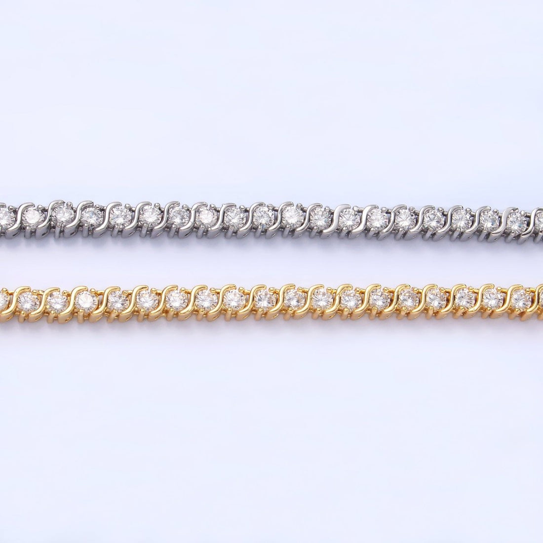 24K Gold Filled Curved S-Link Tennis Chain Bracelet in Gold &amp; Silver | WA-3036 WA-3037