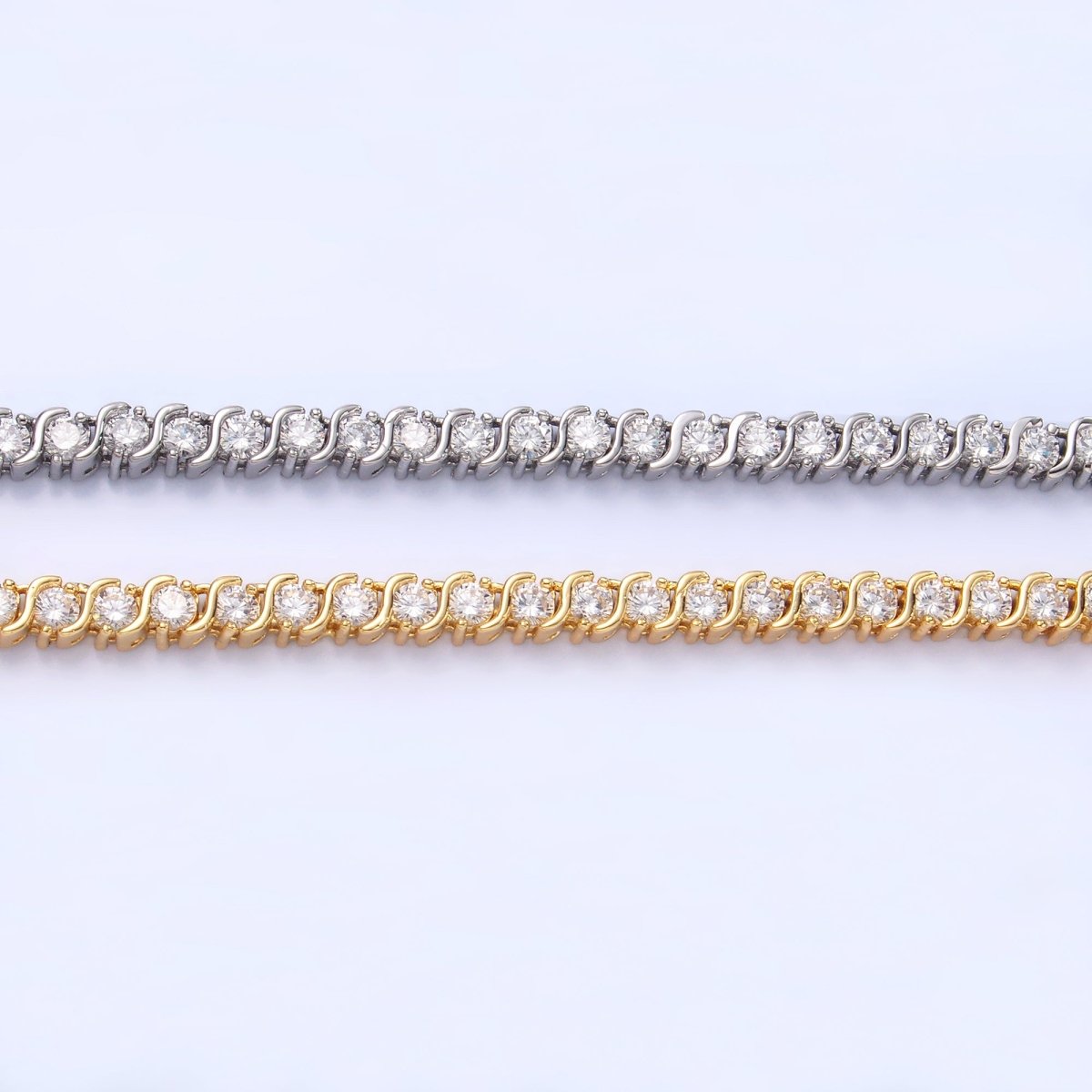 24K Gold Filled Curved S-Link Tennis Chain Bracelet in Gold &amp; Silver | WA-3036 WA-3037
