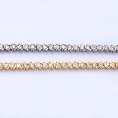 24K Gold Filled Curved S-Link Tennis Chain Bracelet in Gold &amp; Silver | WA-3036 WA-3037