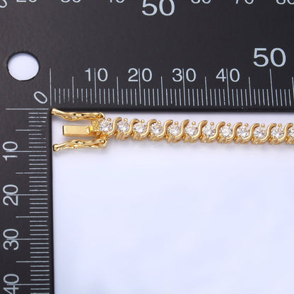24K Gold Filled Curved S-Link Tennis Chain Bracelet in Gold &amp; Silver | WA-3036 WA-3037