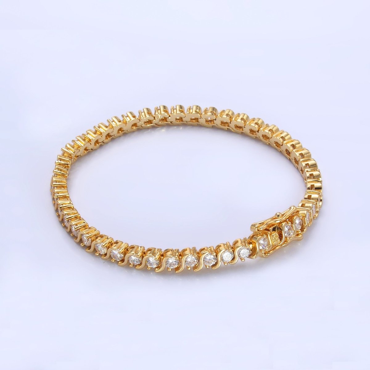 24K Gold Filled Curved S-Link Tennis Chain Bracelet in Gold &amp; Silver | WA-3036 WA-3037