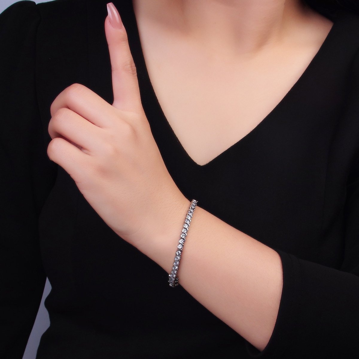 24K Gold Filled Curved S-Link Tennis Chain Bracelet in Gold &amp; Silver | WA-3036 WA-3037