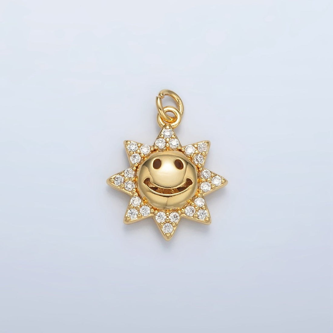 24K Gold Filled Cute Smiley Faced CZ Sunshine Charm | AC-105