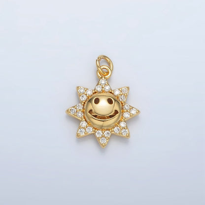24K Gold Filled Cute Smiley Faced CZ Sunshine Charm | AC-105