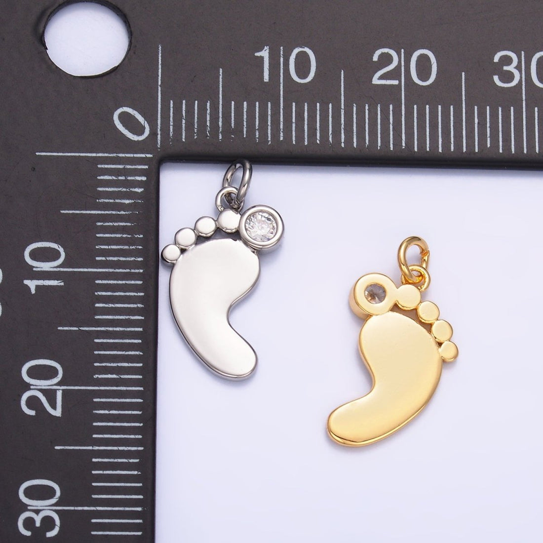 24K Gold Filled CZ Baby Feet Charm in Gold &amp; Silver | W791