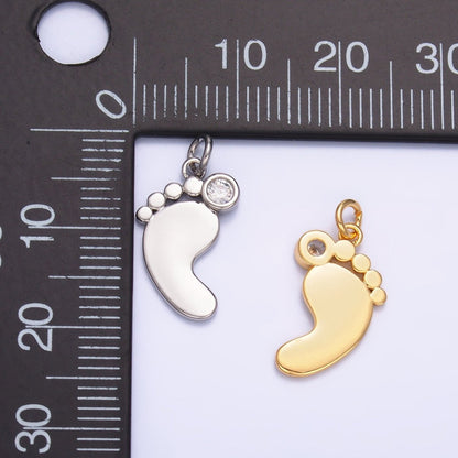 24K Gold Filled CZ Baby Feet Charm in Gold &amp; Silver | W791