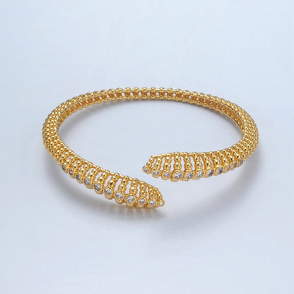 24K Gold Filled CZ Beaded Bubble Dotted Open Snake Bangle Cuff Bracelet | WA-2560