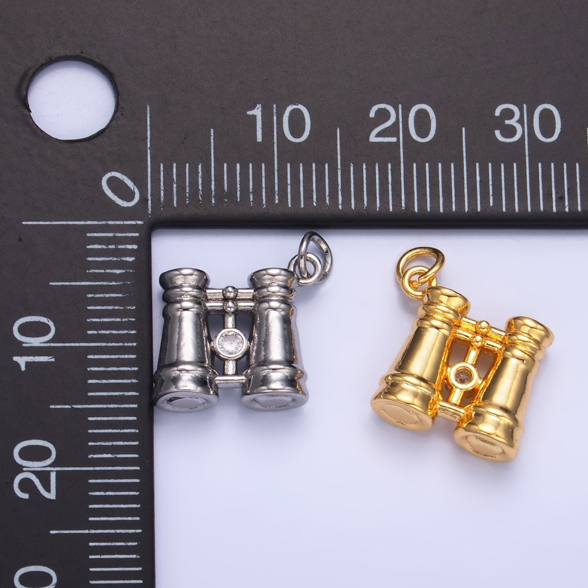 24K Gold Filled CZ Binoculars 3D Multidimensional Charm in Gold &amp; Silver | W368