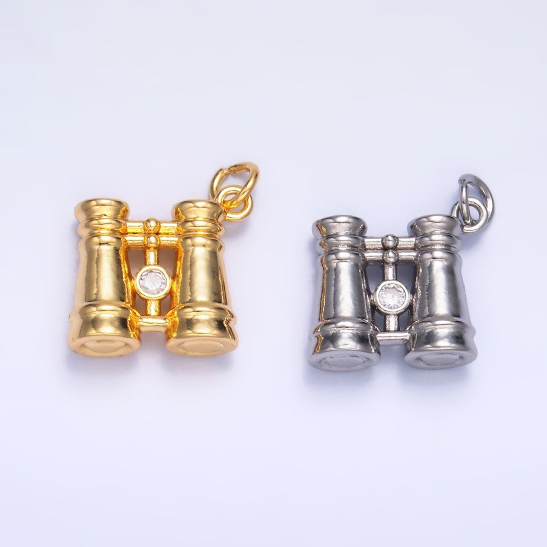24K Gold Filled CZ Binoculars 3D Multidimensional Charm in Gold &amp; Silver | W368